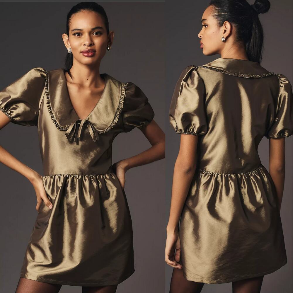 New Anthropologie Porridge Collared Taffetta Mini Dress - Large